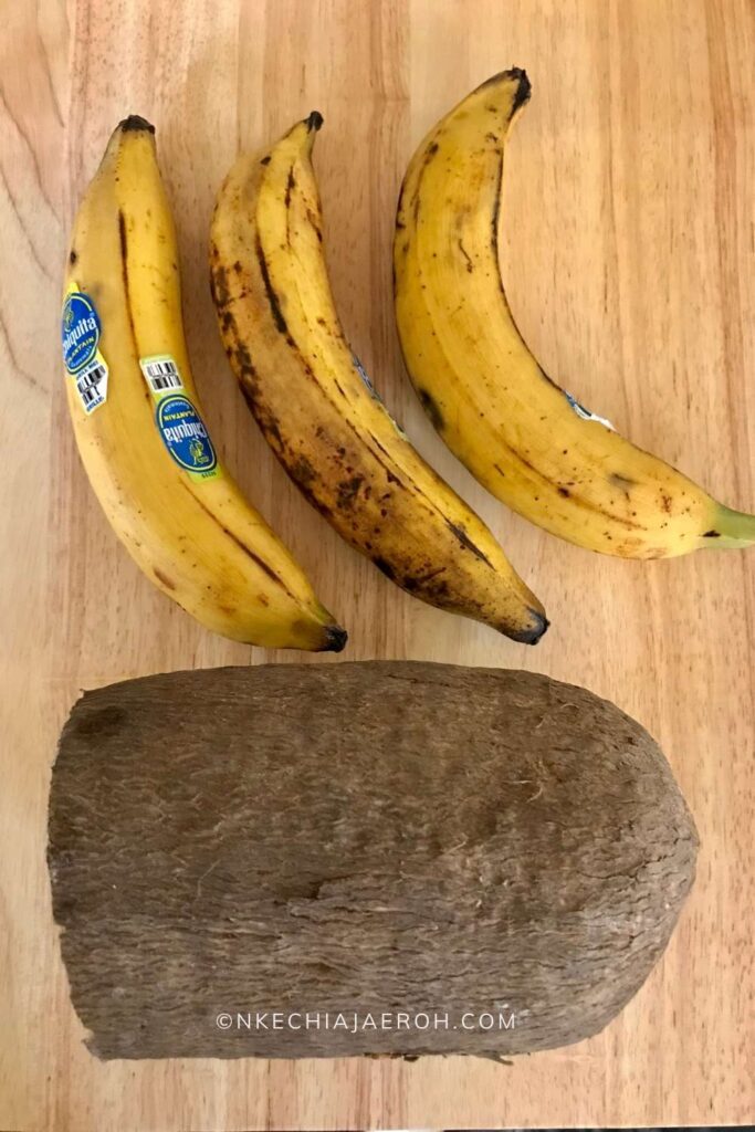 Raw Yam Tuber and ripe sweet plantains