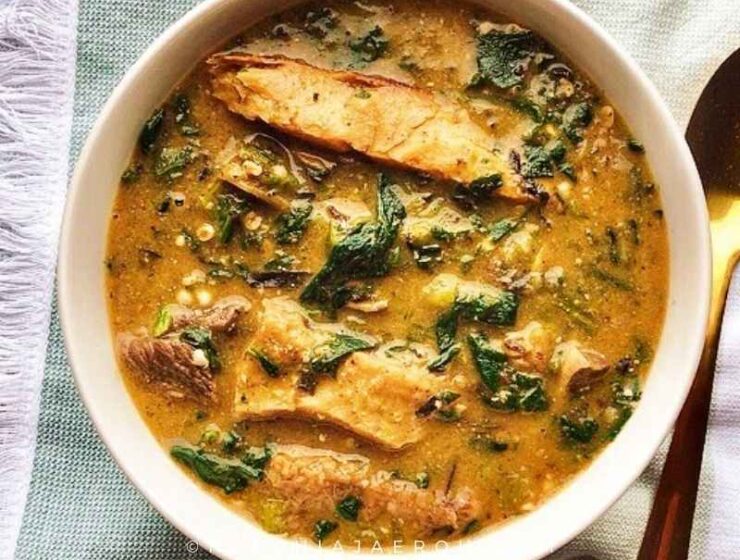 Easy Nigerian Okra and Ogbono Soup recipe with Spinach