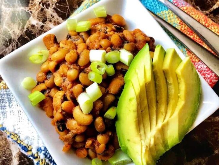 Super easy to make Nigerian beans recipe served with avocado