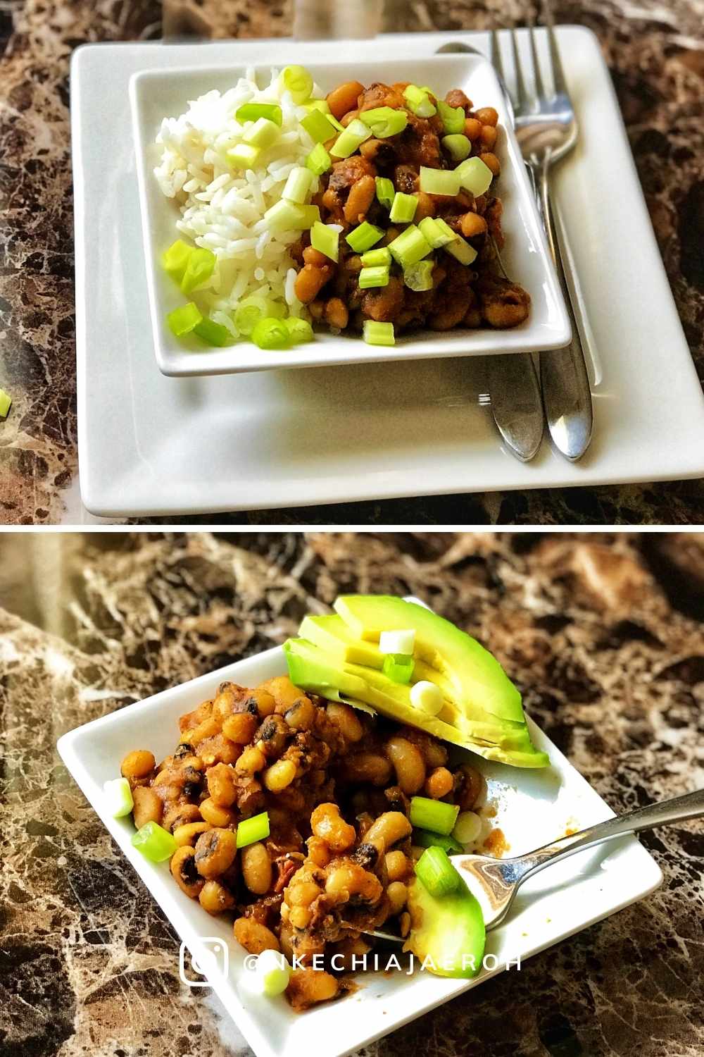 This West African beans recipe perfect with white rice. I have had it plenty of times, Garri. Annnnnnd, my current obsession is to serve this stewed beans with avocado. You must try this!