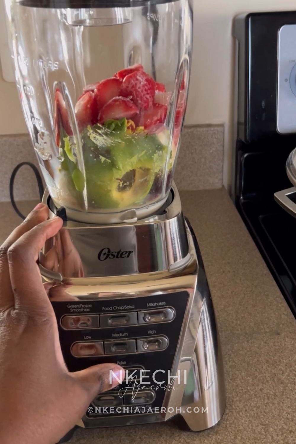 Creamy, nutritious, and delicious avocado strawberry date smoothie recipe combines fresh avocado, frozen strawberries, fresh pitted dates, almond milk, banana, and maple syrup. These vegan, gluten-free, natural ingredients make an excellent, nourishing smoothie! The creaminess of avocado and banana, combined with the sweetness of medjol dates and maple syrup, takes this smoothie to the next level. You won't taste the avocado at all.