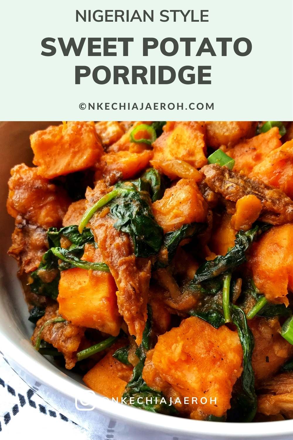 Sweet potato Porridge is a savory and delicious sweet potato dish that originated from Nigeria. You will need sweet potatoes, onions, tomatoes, dry fish, crayfish, salt, pepper, and spinach to make this dish. Nigerian sweet potato porridge, aka potato pottage, cooks in no time and can serve as is a fantastic lunch, dinner, or breakfast. 