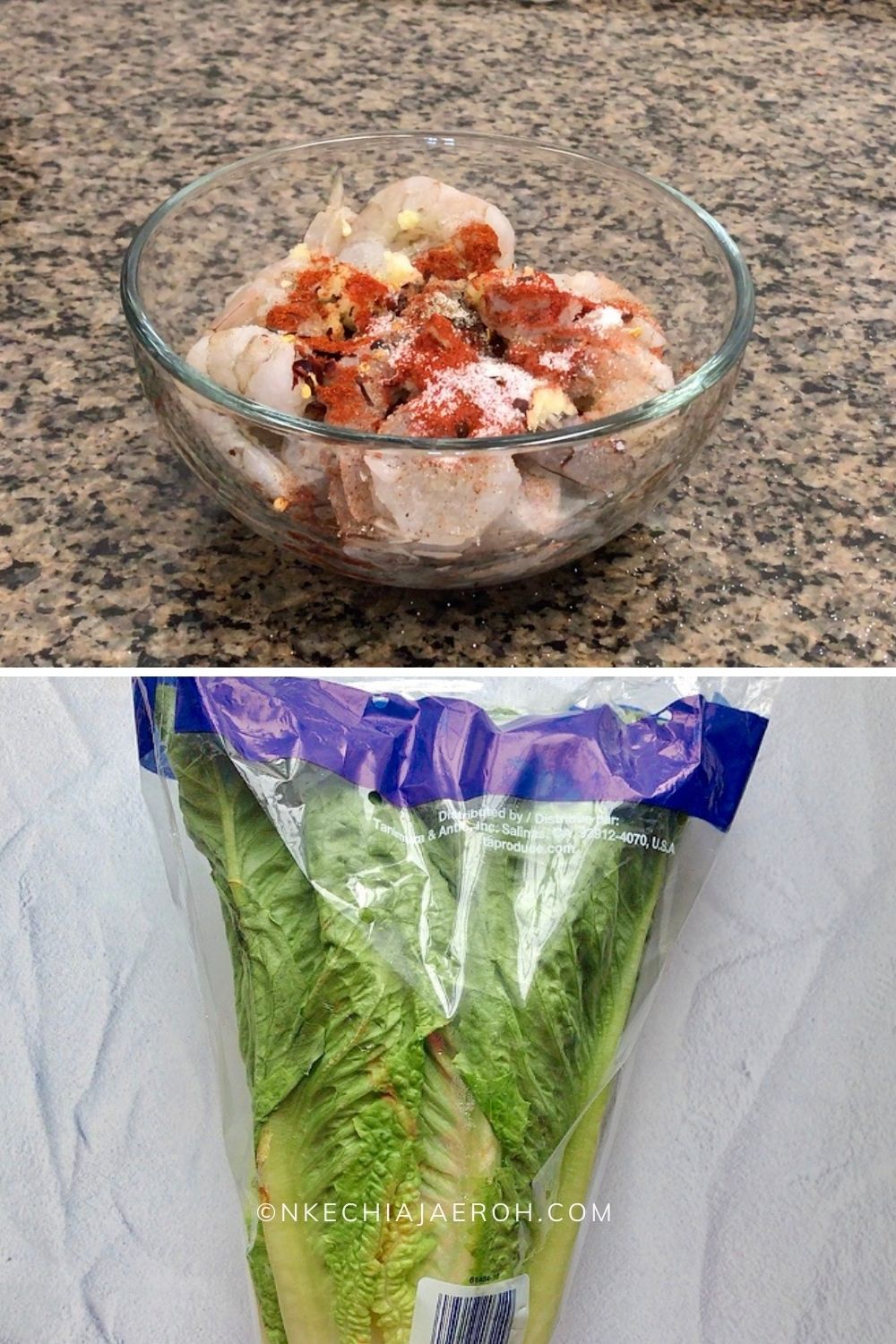 Raw shrimp and fresh lettuce leaves 