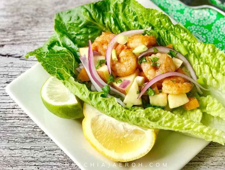 Lime shrimp lettuce wraps or know as low calories lettuce wrap