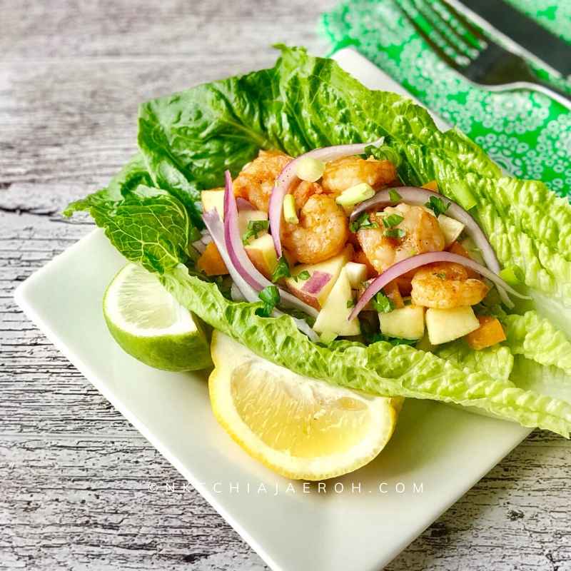 Lime shrimp lettuce wraps or know as low calories lettuce wrap 