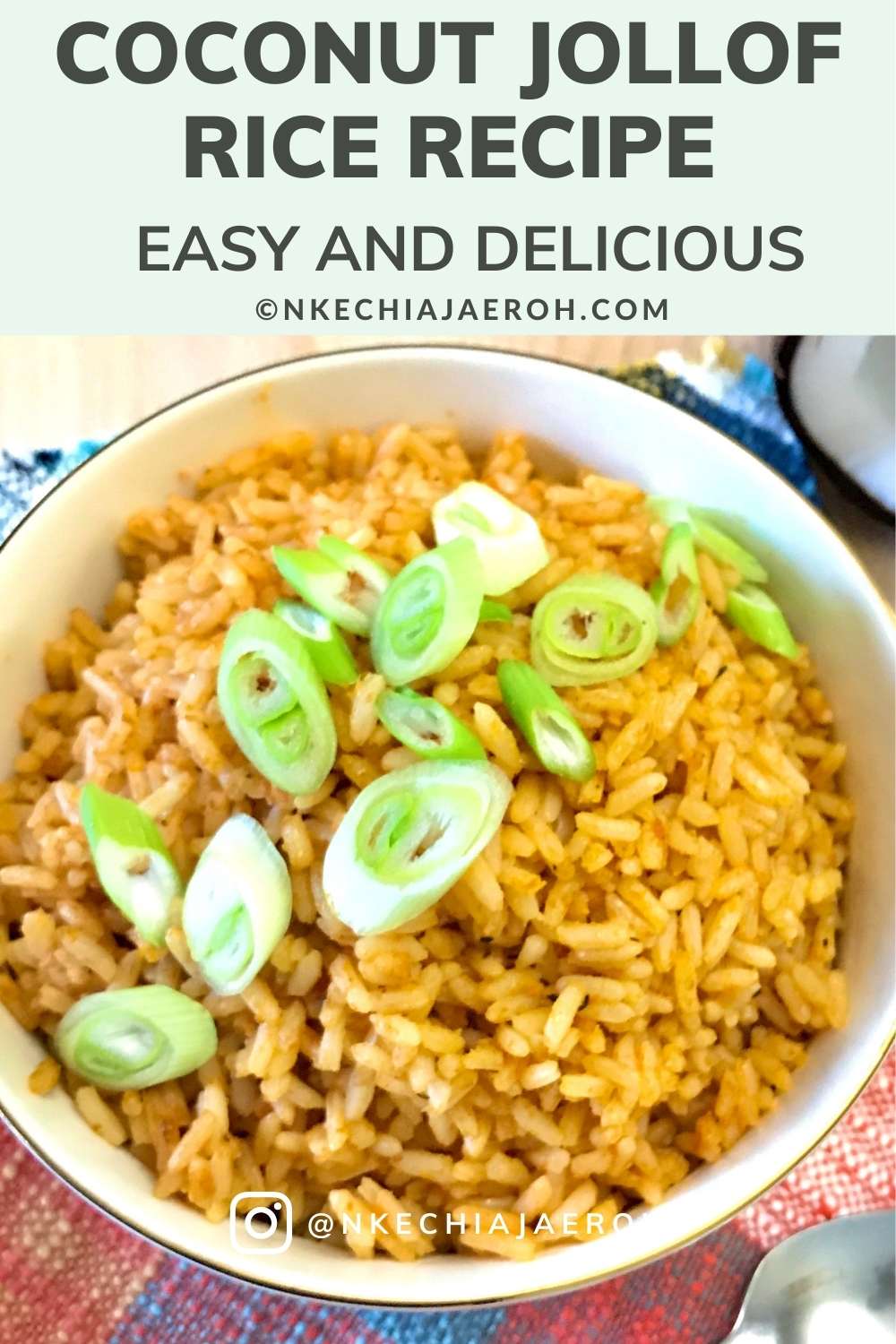 Nigerian Coconut Jollof Rice Recipe. Easy Step by Step instructions. Vegan, Gluten-free, and Delicious. Learn how to cook foolproof coconut Jollof rice like a pro. Jollof rice is a must-have during Thanksgiving, Christmas, Easter, wedding, baby naming ceremony, anniversary for most Africans. Usually, Coconut Jollof with chicken or fish is very popular on-demand as well. #Jollofrice #Jollof #NigerianJollofrice #Africanfood #Sidedish #Vegan #WestAfrica #lunch #Dinner #ethnicfood #Nigerianfood 