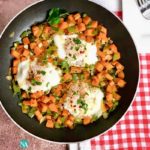 Quick and Easy Sweet potato Hash with Eggs in the pan