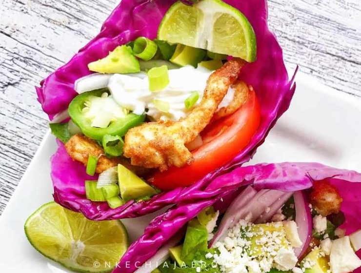 Low Calorie Taco Idea is this Red Cabbage Taco leaves