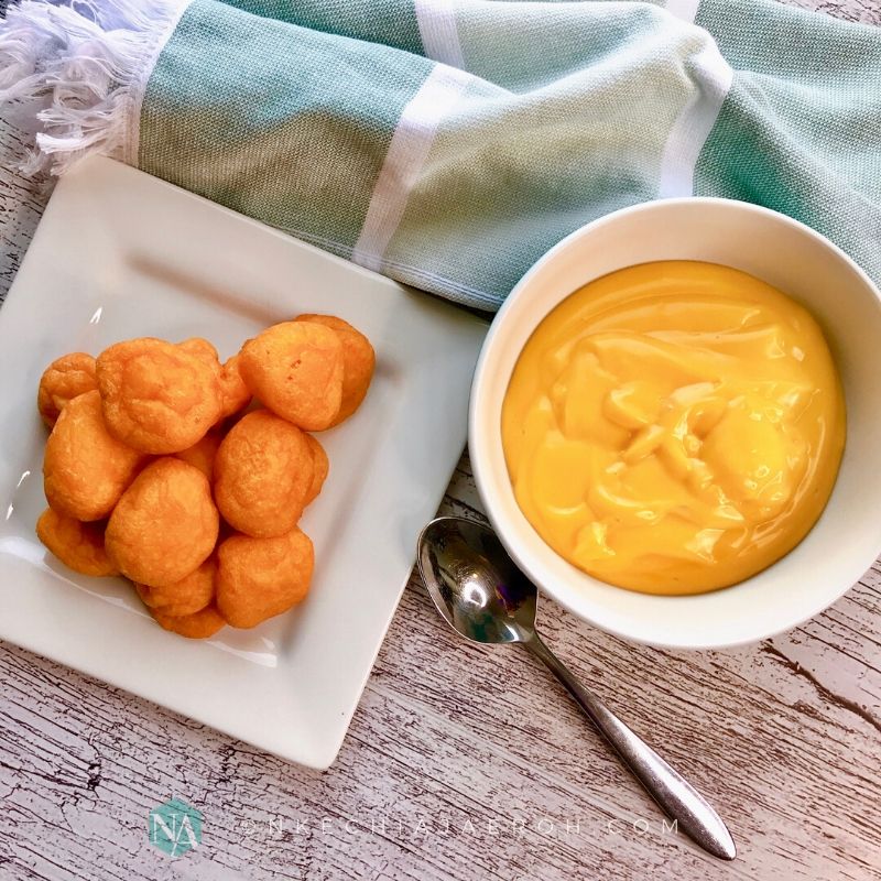 Beans fritters and custard