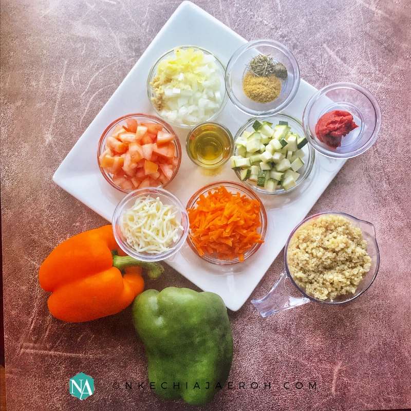Healthy Stuffed pepper ingredients. Everything you need to make stuffed peppers. 