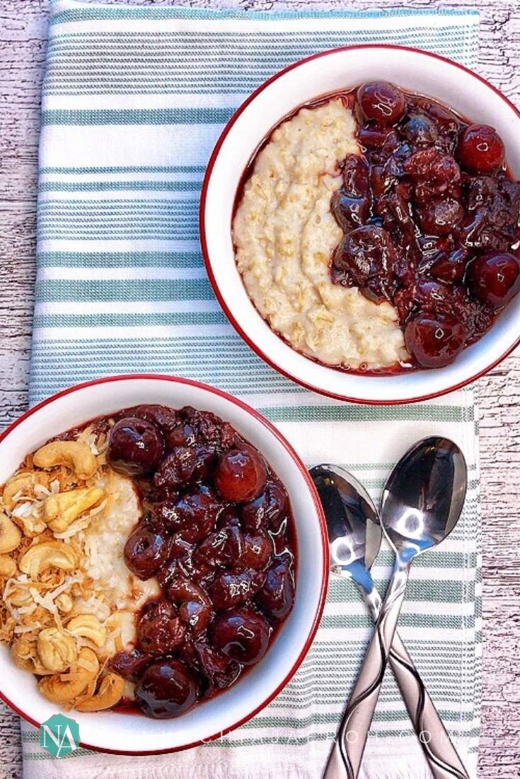 Healthy coconut milk oatmeal porridge recipe with fruits and nuts toppings