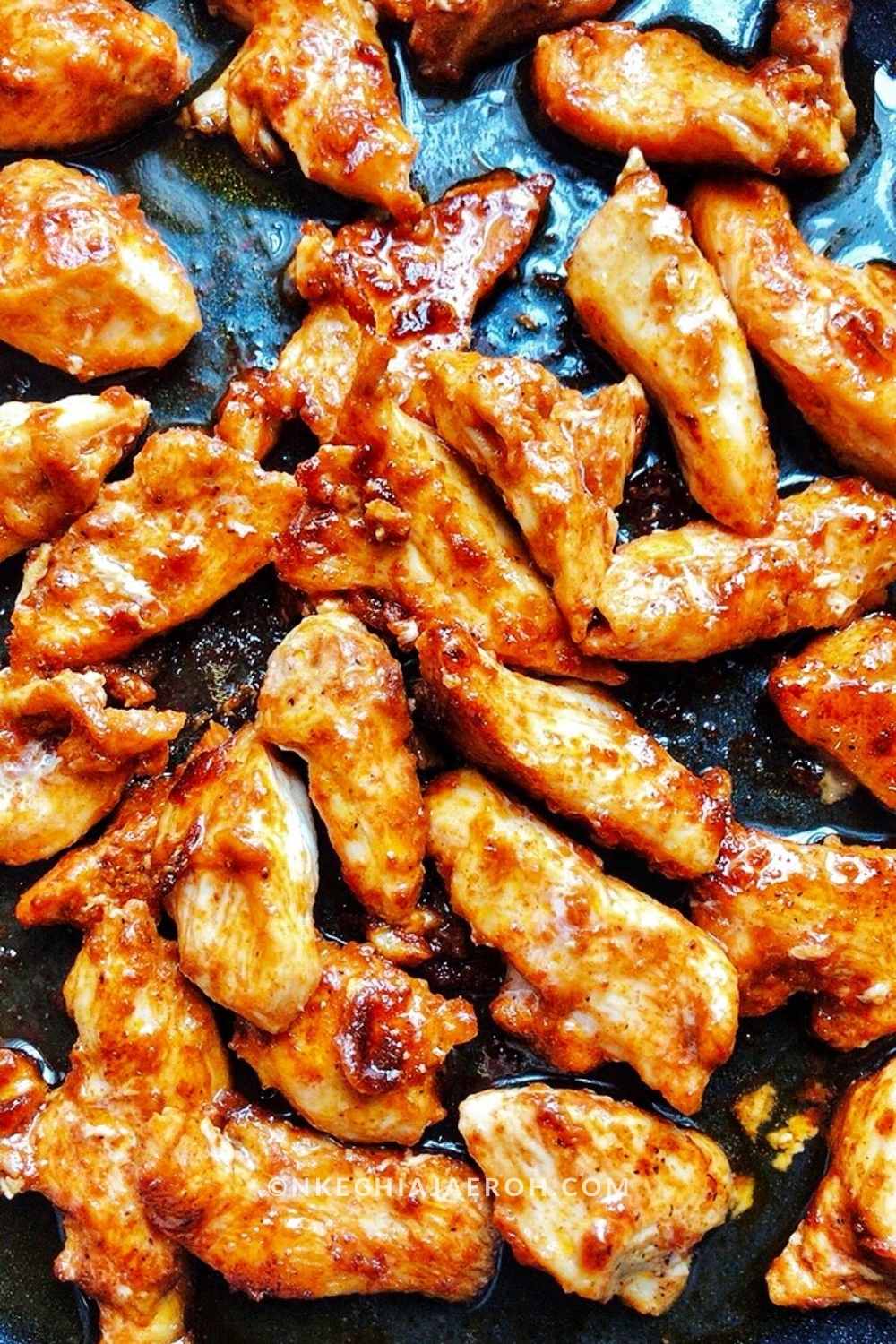 Then stir fry the chicken allowing it to crisp up as you wish. Don't worry about washing the pan, but make sure to lay the chicken a single layer and cook through!