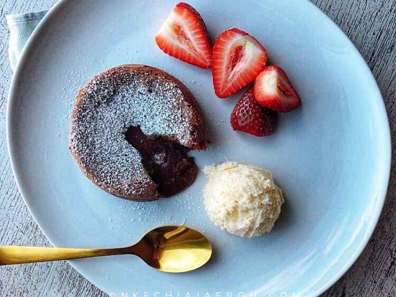 The best chocolate lava cake served with vanilla ice cream