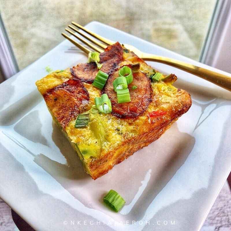 A slice of Healthy oven-baked Vegetable Plantain omelette recipe 