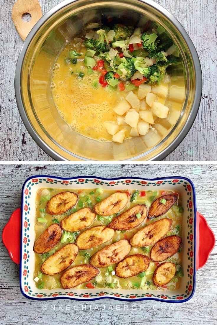 Perfect plantain and eggs frittata process photos.