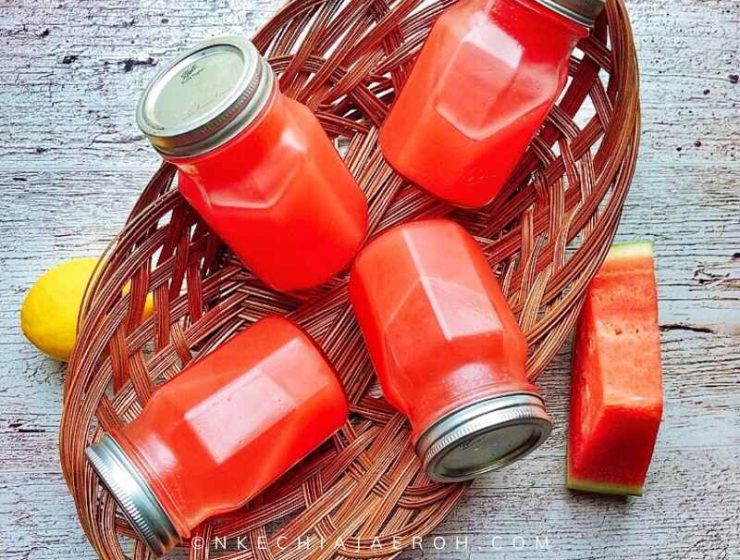 Refreshing healthy watermelon lemonade recipe in picnic basket