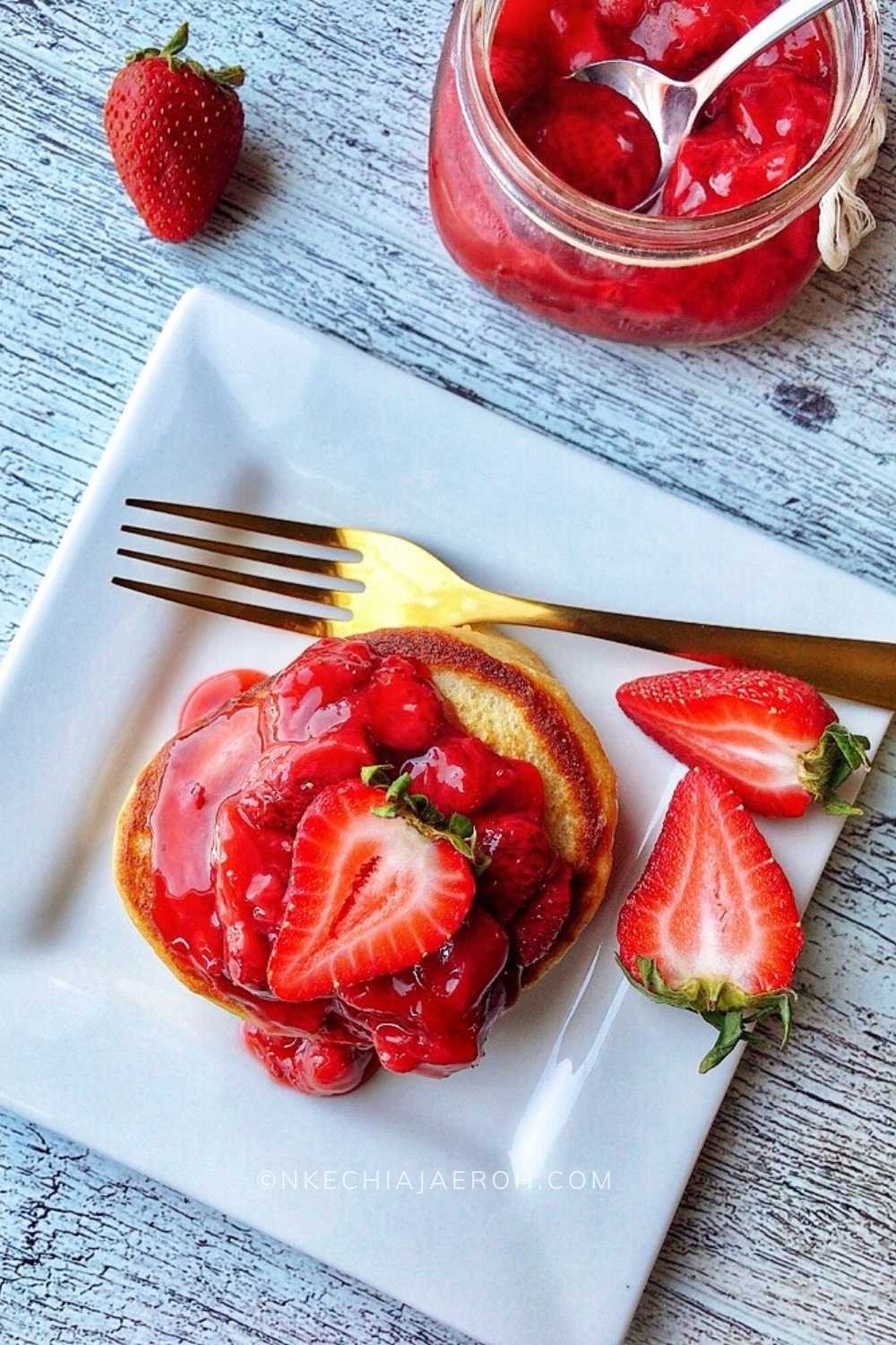 This pancake recipe is easy and healthy; you can't beat the Greek yogurt, buttermilk, coconut milk, and oatmeal together! Healthy breakfast recipes every family member would love! Make these fluffy pancakes from scratch, and you will make them again and again! As always, homemade pancakes are the best! I also topped these pancakes with strawberry sauce, and it made such a perfect healthy pancake recipe combination!
