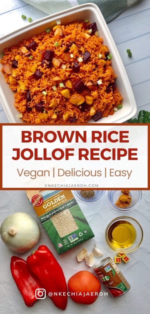 Looking for a healthier way to enjoy jollof rice? This easy brown rice jollof recipe with beets and sweet plantains is packed with flavor, fiber, and wholesome ingredients. A nourishing twist on a Nigerian favorite, this vegan-friendly recipe is perfect for meal prep, weeknight dinners, and anyone who loves healthy comfort food. Save this recipe for later! 🍚✨ #JollofRice #BrownRiceRecipes #HealthyDinnerIdeas #NigerianFood #MealPrepRecipes #HealthyRecipes #PlantainRecipes #AfricanFood #ComfortFood #EasyDinner