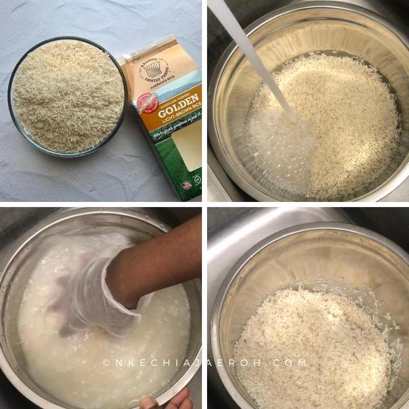 I wash the rice with cold running water 6 – 7 times until the water is no longer cloudy.