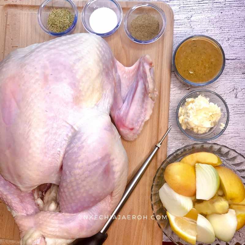 Ingredients for roasting a Thanksgiving Turkey