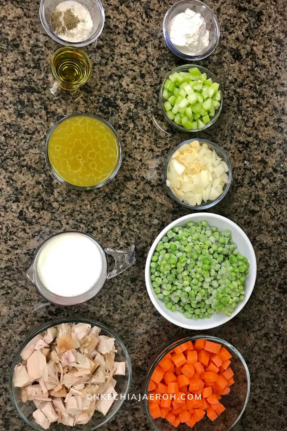 Ingredients for making the best turkey pot pie with leftover thanksgiving turkey