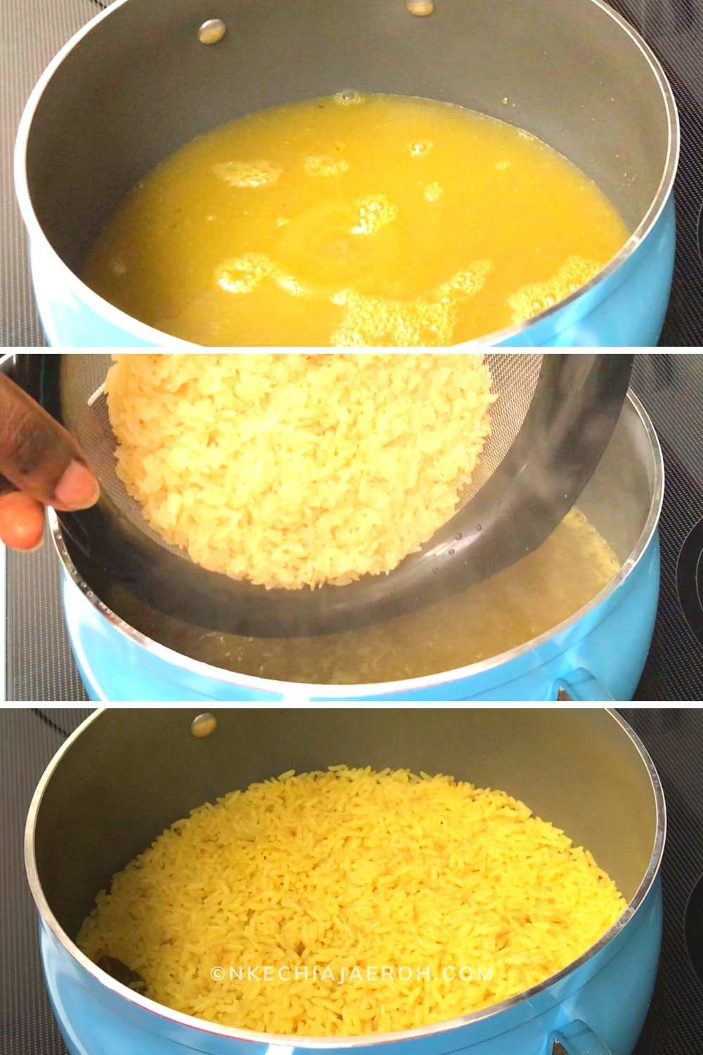 First, cook the rice in a well-seasoned broth. I used chicken broth but you can vegetable broth or seasoned water. 