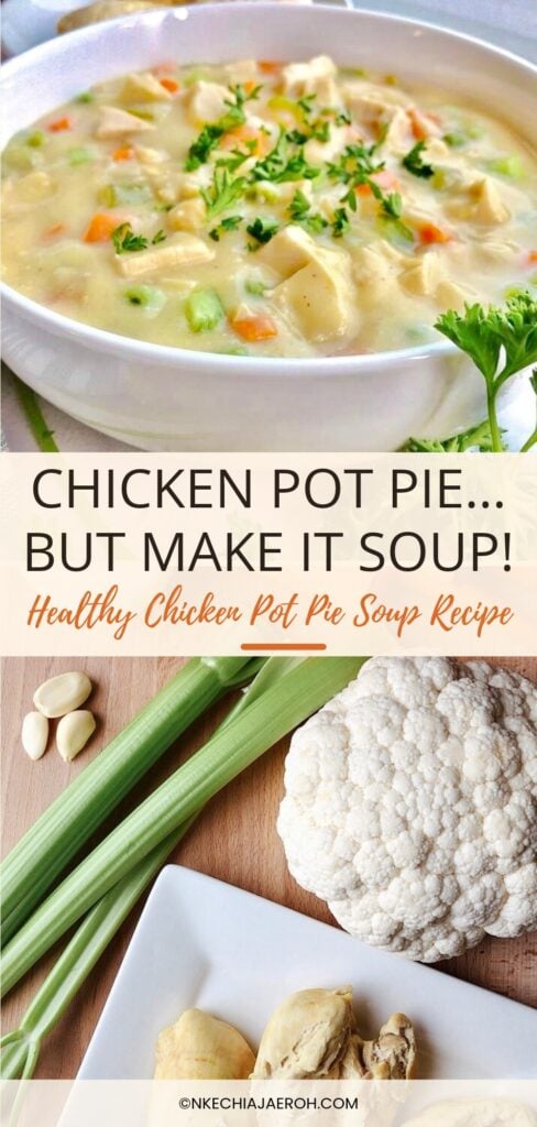 Looking for a gluten-free chicken pot pie soup that's creamy, comforting, and made without dairy? This Healthy Chicken Pot Pie Soup is a delicious alternative to traditional chicken pot pie, featuring tender chicken, colorful vegetables, coconut milk, and a clever cauliflower-based thickener instead of flour.
This homemade chicken soup is naturally gluten-free and dairy-free when prepared with suitable ingredients, and the recipe skips potatoes for a lower-carb option. It's packed with carrots, celery, onions, garlic, and savory seasonings, making every spoonful hearty and flavorful. Perfect for anyone looking for dairy-free soup recipes, gluten-free comfort food, or nourishing chicken dinner ideas.