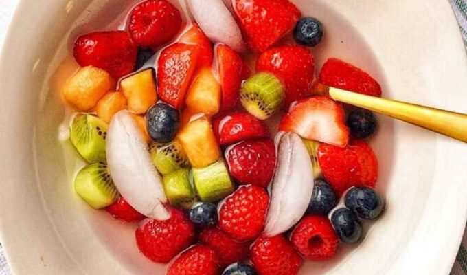 Refreshing nature's cereal is made with strawberries, blueberries, raspberries, kiwi, cantaloupe, and coconut water. This viral TikTok fruit cereal is the ultimate hydration!
