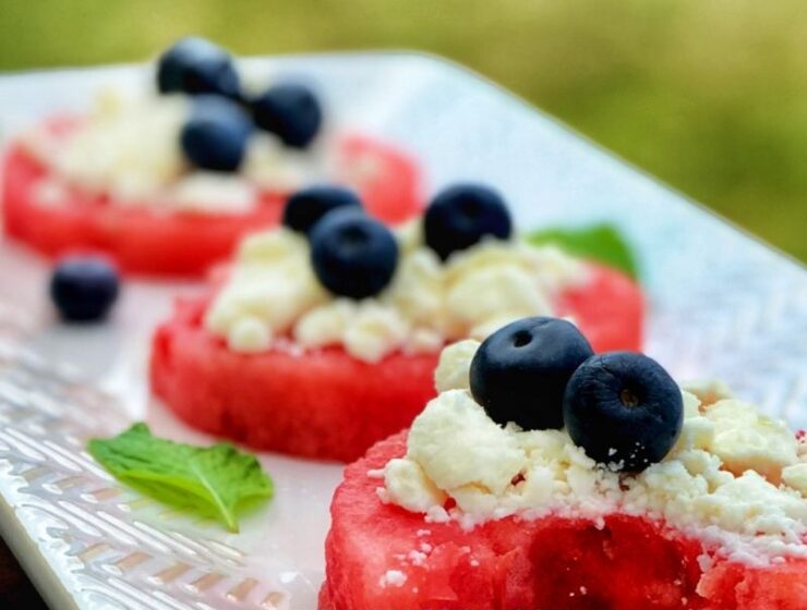 Refreshing and savory watermelon appetizer with feta and blueberry is sweet, salty, revitalizing, and satisfying! These watermelon appetizer bites are super easy to make and very cheap! Plus the fact that everyone likes it! Be warned; these fruity bites can be addictive. At the same time, this is the easiest and quickest red, white, and blue combo for the 4th of July!