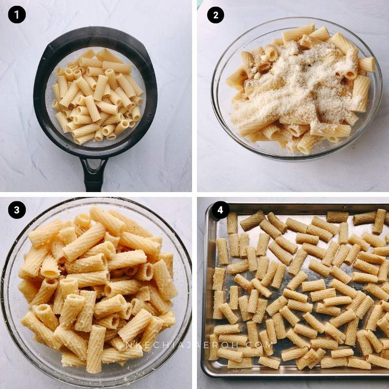 How to make oven baked rigatoni pasta chips