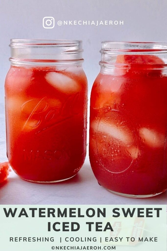 Homemade watermelon iced tea is the ultimate summer cooler drink! And the best part is that it requires only a few ingredients and is easy to make! Luckily, this refreshing thirst quencher is perfect for hot days! If you have a fresh watermelon and some tea bags, you are in for a treat! This satisfying watermelon sweet iced tea recipe will surely keep you energized, refreshed, and hydrated! Let's just say this is an excellent drink for the entire family. #watermelontea #watermelonicedtea #watermelonrecipes #summertimerecipes