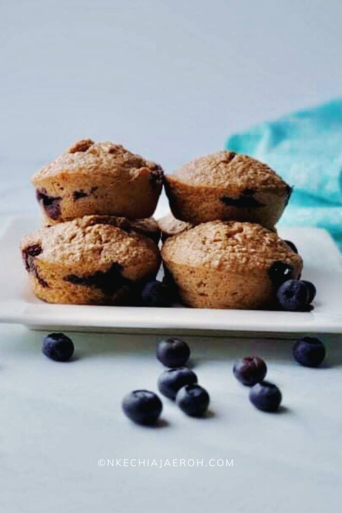 Vegan Oatmeal Blueberry Muffins are moist, fluffy, tasty, and full of sweet flavors from the juicy blueberries, maple syrup, and bananas.