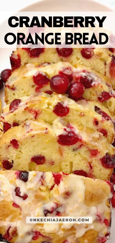 Easy cranberry orange bread with orange glaze is moist, tasty, flavorful, and sharp. It has the right amount of tart from the fresh cranberries, the sweetness of the orange juice, and flavors from the zest. Cranberry loaf bread is perfect for dessert, breakfast, or brunch! Easy cranberry bread is surely the way to go during the holidays! #Cranberries #cranberryseason #holidaybaking #Cranberrybread #orangebread #cranberryorangebread #Christmasdessert