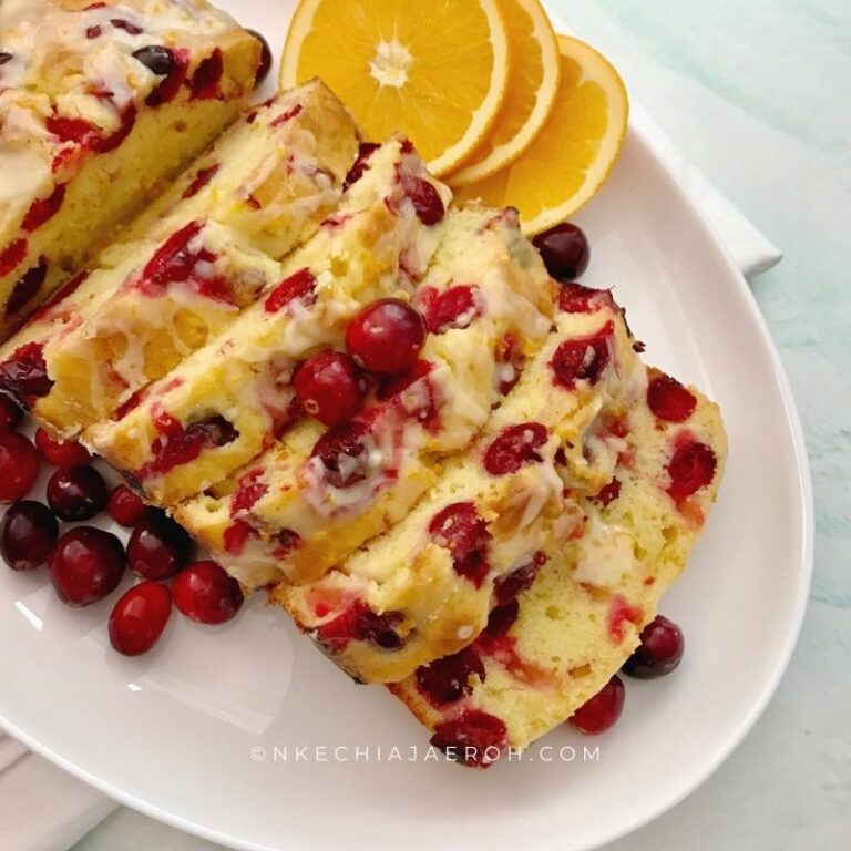 Easy cranberry orange bread with orange glaze is moist, tasty, flavorful, and sharp. It has the right amount of tart from the fresh cranberries, the sweetness of the orange juice, and flavors from the zest. Cranberry loaf bread is perfect for dessert, breakfast, or brunch! This easy cranberry bread is surely the way to go during the holidays!