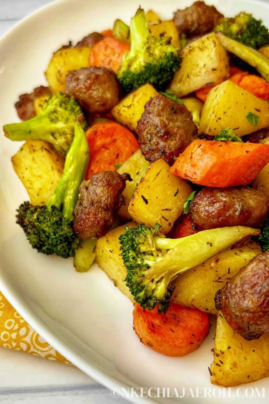 Air Fryer Potatoes and Sausage with Carrots + Broccoli Nkechi Ajaeroh