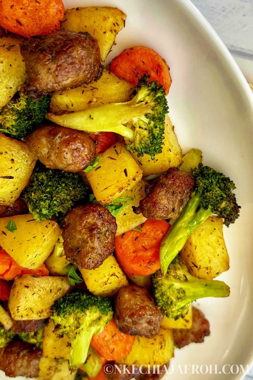 Air Fryer Potatoes and Sausage with Carrots + Broccoli Nkechi Ajaeroh