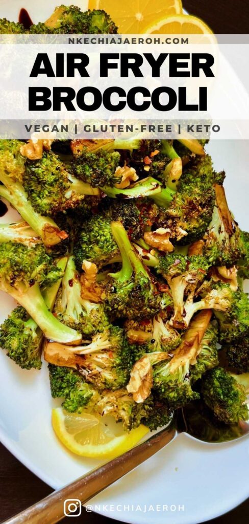 Cooking broccoli in the air fryer is easy and takes only a few minutes. This easy air fryer roasted broccoli with balsamic vinegar is crunchy, tender, tasty, tangy, and sweet. And will make a great side dish to any main dish. This air fryer broccoli is packed with flavors, and you will honestly never cook broccoli another way! If you are looking for the next right vegetable to roast in your air fryer, this easy broccoli recipe takes only 8 minutes to cook. This air-fried broccoli is truly the best! #airfryerbroccoli #BestAirFryerBroccoli #RoastedBroccoli #airfryervegetables 