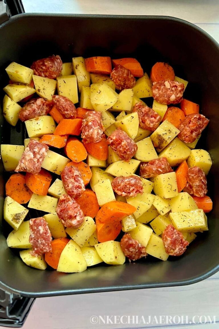 Air Fryer Potatoes and Sausage with Carrots + Broccoli Nkechi Ajaeroh