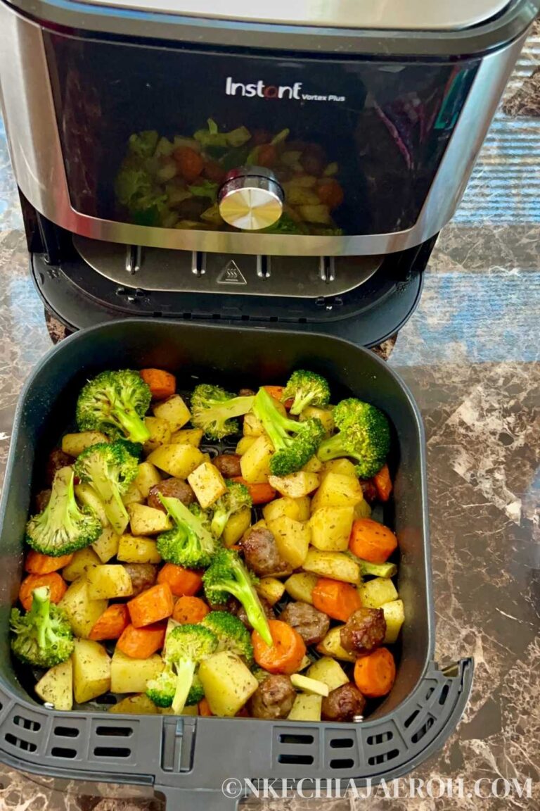 Air Fryer Potatoes and Sausage with Carrots + Broccoli Nkechi Ajaeroh