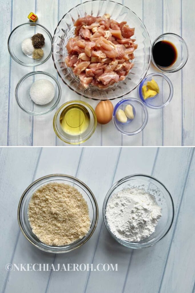The ingredients for making popcorn chicken 