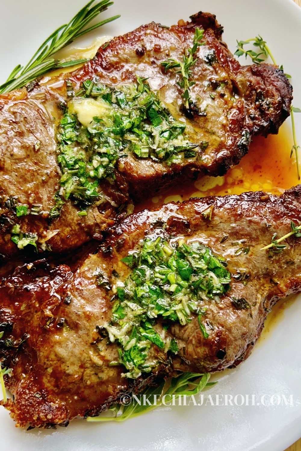 Air Fryer NY Strip Steak with Garlic Herb Butter Nkechi Ajaeroh