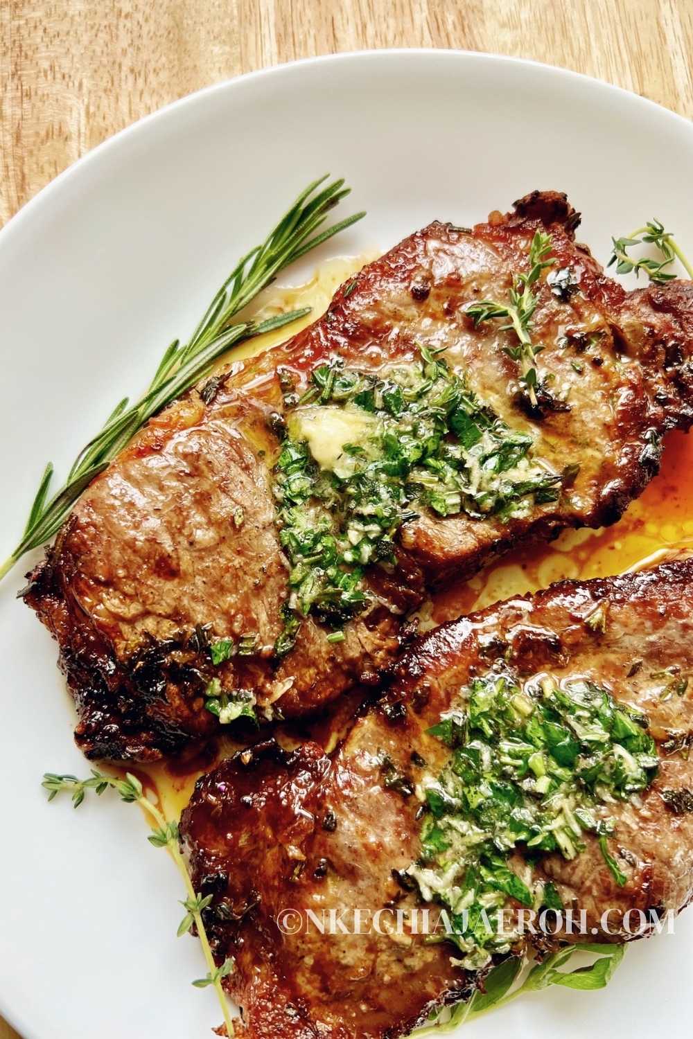 Air Fryer NY Strip Steak with Garlic Herb Butter Nkechi Ajaeroh