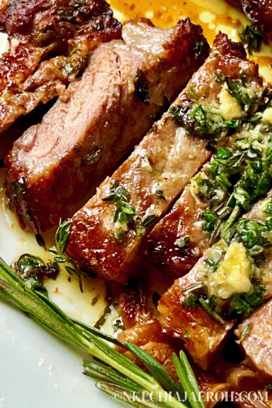 Air Fryer NY Strip Steak with Garlic Herb Butter Nkechi Ajaeroh