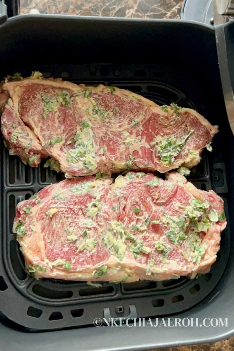 Air Fryer NY Strip Steak with Garlic Herb Butter Nkechi Ajaeroh