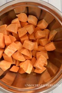 raw cubes sweet potatoes