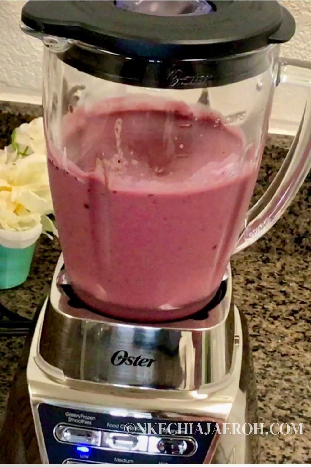 Once all ingredients have been added to the blender, power it on. You’ll want to blend it until it comes out smooth and creamy.