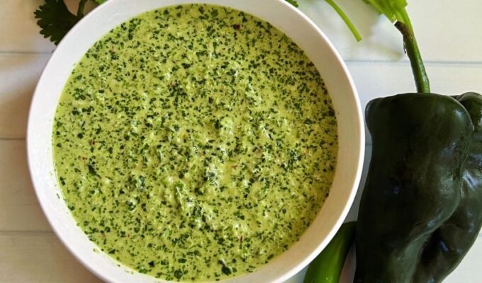 Homemade cilantro lime marinade is pungent, tangy, and packed with flavors. Combine fresh cilantro leaves, limes, garlic, poblano pepper, Serrano peppers, green onions/spring onions, olive oil, salt, and pepper to make the best cilantro lime marinade. This easy cilantro marinade is Versatile; great as a marinade, sauce, dip, or dressing. Cilantro lime marinade/sauce is vegan, gluten-free, sugar-free, and health-improving! #marinades #sauces #dips #cilantro #lime