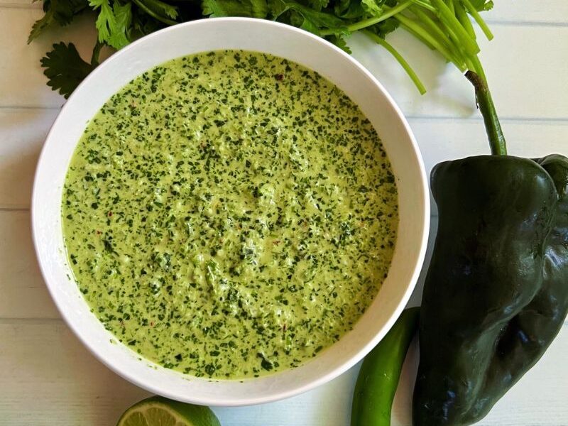 Homemade cilantro lime marinade is pungent, tangy, and packed with flavors. Combine fresh cilantro leaves, limes, garlic, poblano pepper, Serrano peppers, green onions/spring onions, olive oil, salt, and pepper to make the best cilantro lime marinade. This easy cilantro marinade is Versatile; great as a marinade, sauce, dip, or dressing. Cilantro lime marinade/sauce is vegan, gluten-free, sugar-free, and health-improving! #marinades #sauces #dips #cilantro #lime