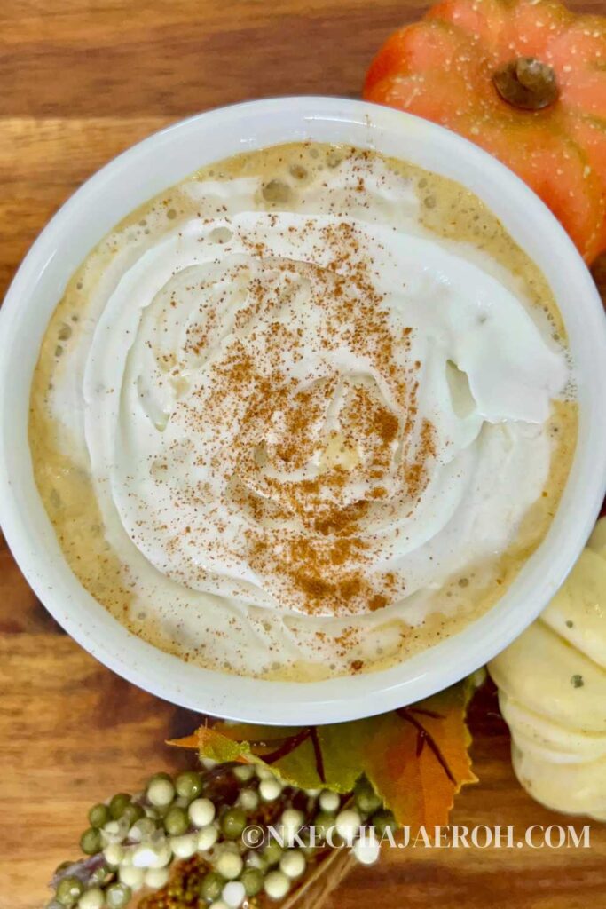 This easy vegan pumpkin spice latte recipe is warm and nutty with pops of pumpkin pie spice and cinnamon flavor. If you love those Starbucks pumpkin spice lattes, you will also enjoy this homemade dairy-free pumpkin spice latte. This recipe tastes better as it is customizable, vegan, and healthy. Also, this recipe requires only a few ingredients - pumpkin purée or pumpkin butter, pumpkin pie spice, almond milk or any dairy-free milk of choice, strong brew coffee, and sweetener of choice.