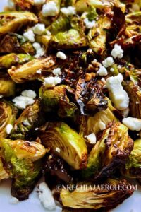 Tasty, crispy, sweet, and tangy air fryer Brussels sprouts are cooked in the air fryer, drizzled with balsamic glaze, aka balsamic reduction, and finally topped with creamy goat cheese. These Brussels sprouts are crunchy, still tender inside, and crispy outside. That balsamic glaze gives this air-fried Brussels sprouts a sweet and tangy taste, while the goat cheese adds the perfect level of creaminess. This dish is the perfect appetizer or side dish for any night of the week. Also, it will impress guests as a holiday dinner.